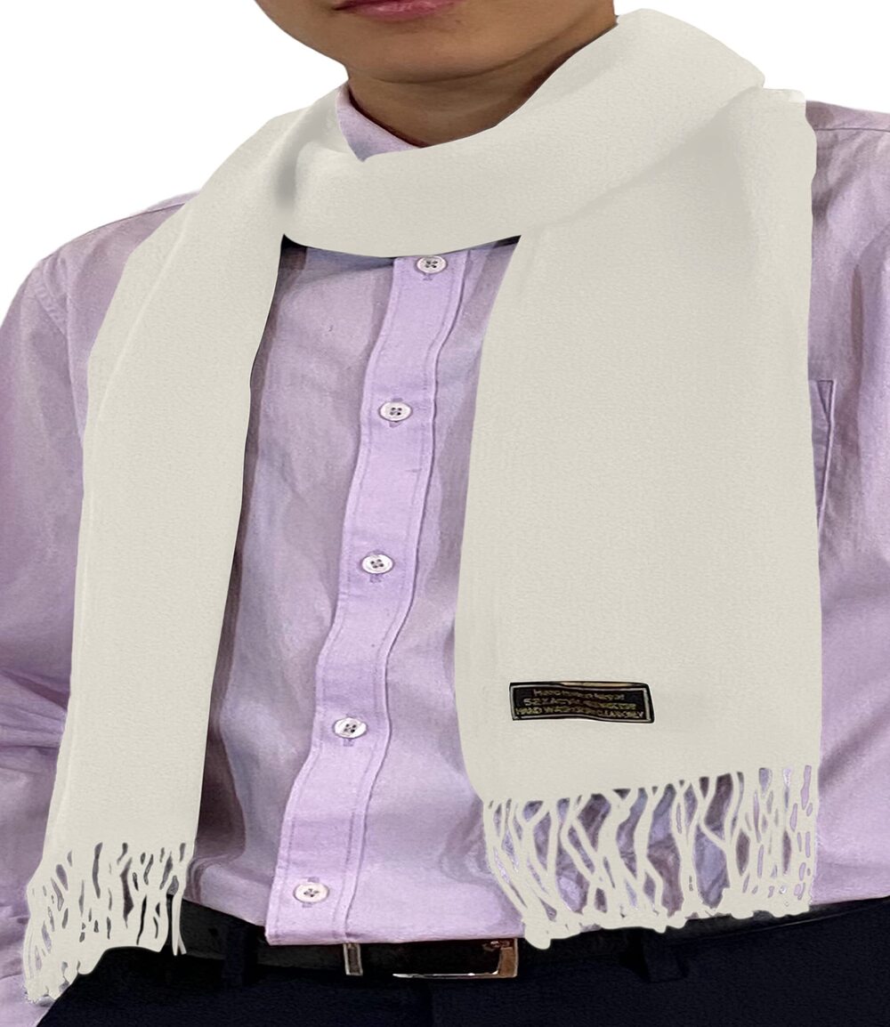 3771 Off White Ivory Cream Nepalese Solid Color Design Fashion Scarf